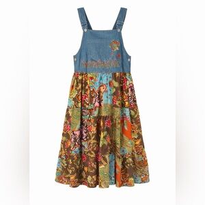 Denim Bodice Floral Patchwork Maxi Dress - Multicolor
